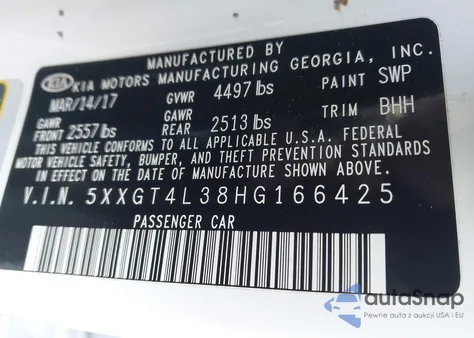 2017 Kia Optima Lx z USA, uszkodzony, nr VIN 5XXGT4L38HG166425